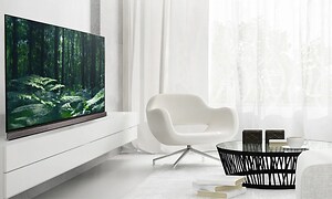 OLED LG TV in white designer living room
