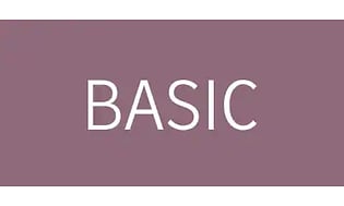 valkoinen teksti "basic", viininpunainen painike